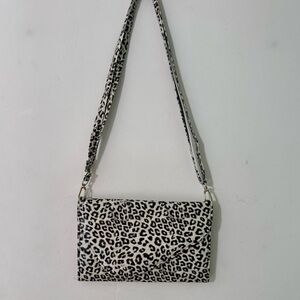 Black and White Crossbody Bag with Leopard animal Print and adjustable Strap